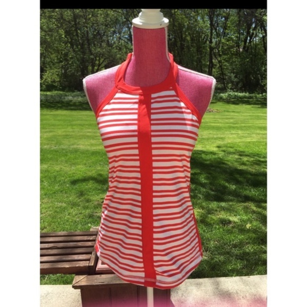 Lululemon White and Red Striped Halter Tank Top
